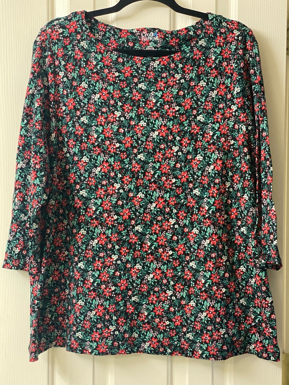 Croft & Barrow 100% Cotton Floral 3/4 Sleeve Top - Size 1X